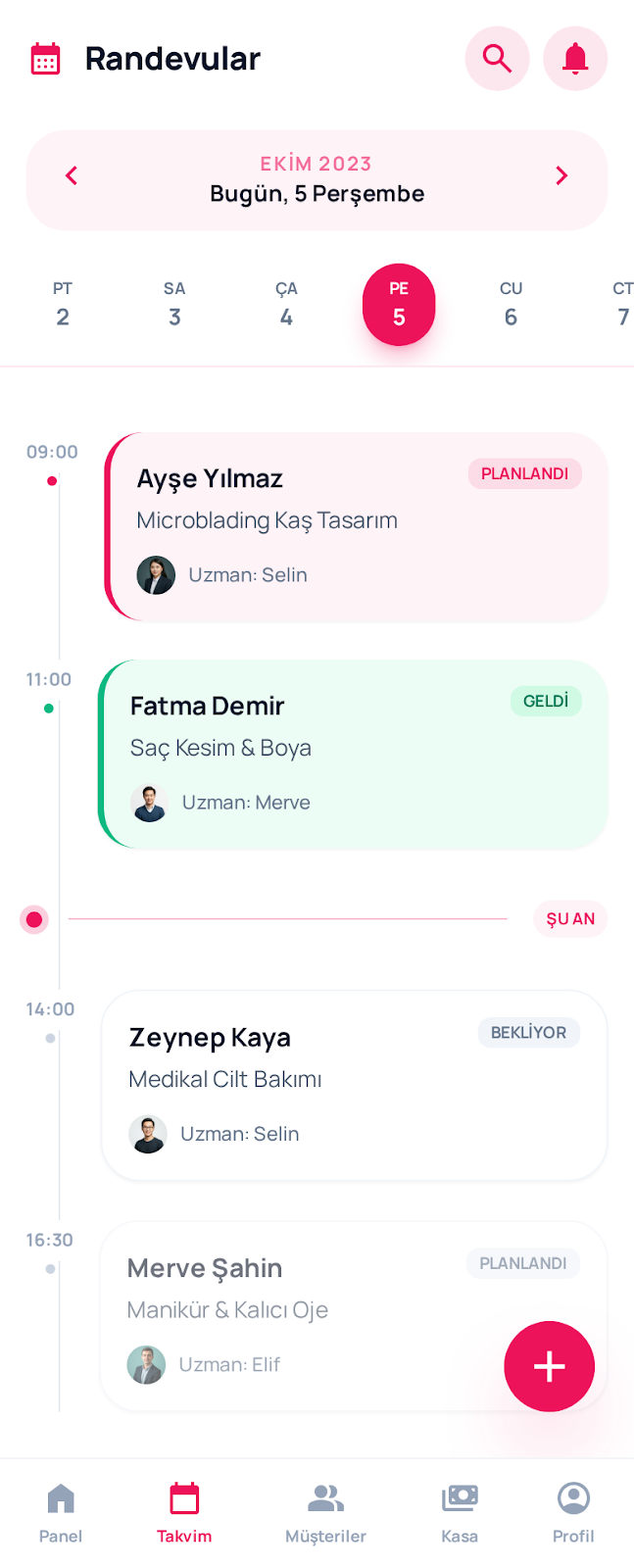 1Look takvim ekranı